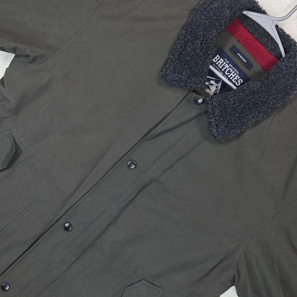 Britches Everest‎ Mens Large Olive Green Fleece Lined Sherpa Collar Jacket Coat
